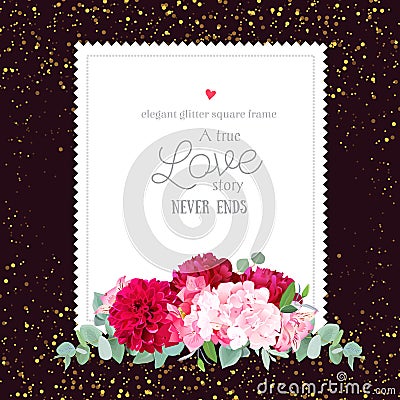 Glamour vector design square card with golden round glitter dark Vector Illustration