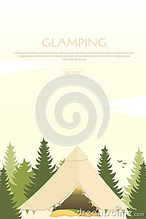 Glamping. Glamor camping. Pine forest Stock Photo