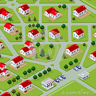 A glance at the isometric 3D illustration view of a cottage townhouse Vector Illustration