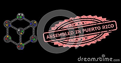 Distress Assembled in Puerto Rico Seal and Net Cube Nodes with Flash Nodes Vector Illustration