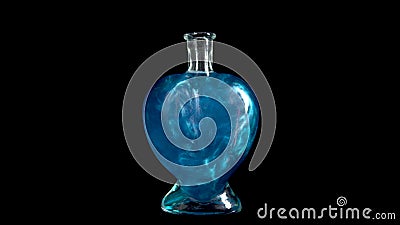 Glasfles in de vorm van een hart met blauwe vloeistof Het elixir spinnen en overstromen met vloeistof Potie van liefde stock videobeelden Glasfles in de vorm van een hart met blauwe vloeistof Het elixir spinnen en overstromen met vloeistof Potie van liefde stock videobeelden