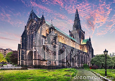 Glasgow Cathedral Scottish Gaelic: Cathair-eaglais Ghlaschu, also called the High Kirk of Glasgow or St Kentigern`s or St Mungo Stock Photo