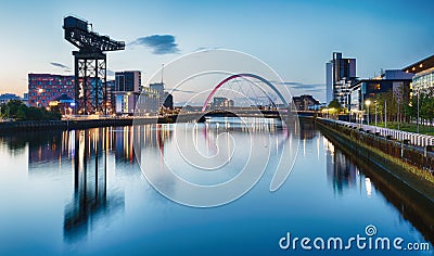 Glasgow at night with river - Squinty Bridge, UK Stock Photo
