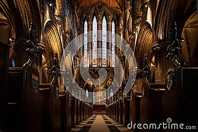 GLASGOW, SCOTLAND, DECEMBER 16, 2018: Magnificent perspective view of interiors of Glasgow Cathedral, known as High Kirk or St. Editorial Stock Photo