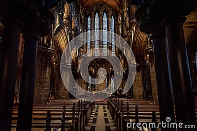 GLASGOW, SCOTLAND, DECEMBER 16, 2018: Magnificent perspective view of interiors of Glasgow Cathedral, known as High Kirk Stock Photo