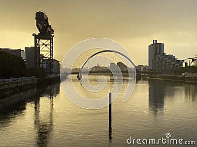 Glasgow, Scotland, UK, October 1st 2022, Clydeport Crane at Finnieston next to the Clyde Arc and Bells Bridge in Glasgow Editorial Stock Photo
