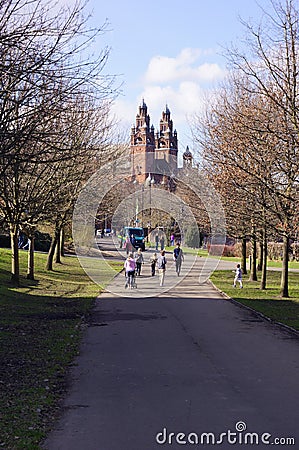Glasgow, Scotland (UK): a view of Kelvingrove Park and Art Gallery Editorial Stock Photo