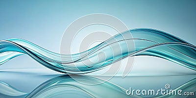 Glass abstract waves shape the background floating light blue elegant and minimalist visual delicate curves and reflection AI-Cr Stock Photo