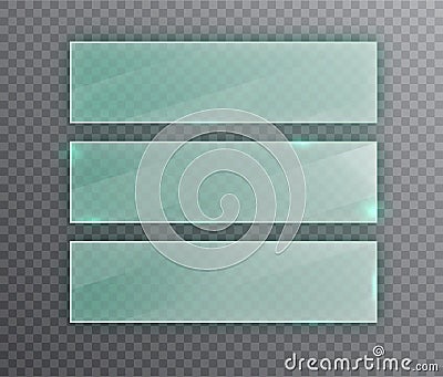 Glass, acrylic or plastic rectangle badge isolated on transparent background. Vector glare flat glass frame Stock Photo