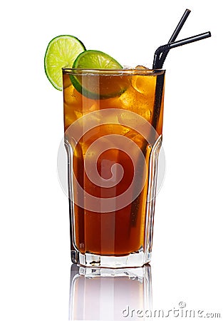 Glass of alcohol cocktail with lime Stock Photo