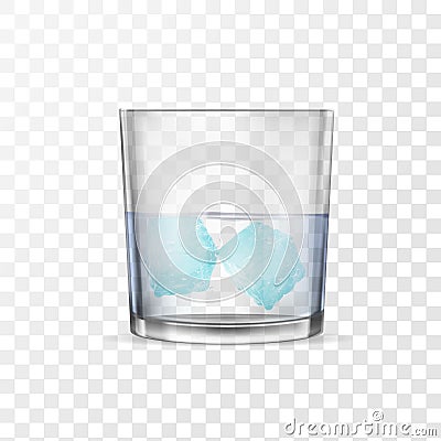 Glass with alcohol or water and two ice cubes. Vector Illustration