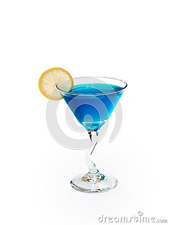 Glass of alcoholic blue drink with lemon. Stock Photo