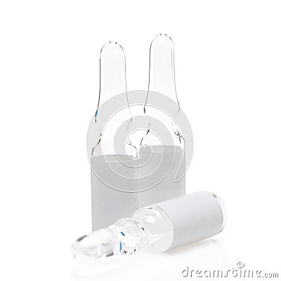 Glass ampoules with vaccine on white background, isolate Stock Photo