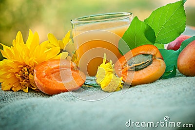 Glass of apricot juice Stock Photo