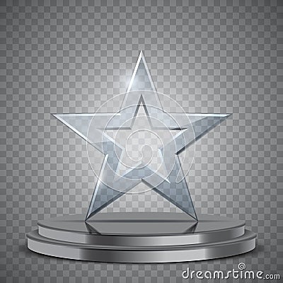 Glass award in the form of star on podium Vector Illustration