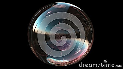 A glass ball on black background, creating a mesmerizing reflection effect. Generative ai Stock Photo