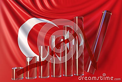 Bar chart with downward trend against flag of Turkey. Financial crisis or economic meltdown related conceptual 3D Stock Photo