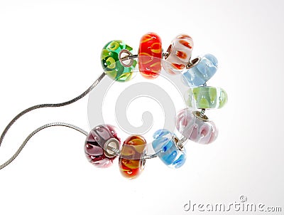 Glass Beads on Silver Chain Stock Photo