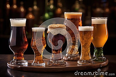 glass beakers with beer samples for tasting Stock Photo