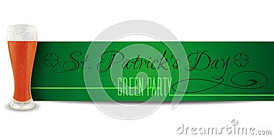 Glass of beer on a background of green banners St. Patricks Day. Vector Illustration