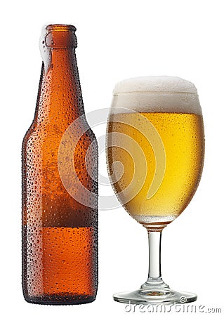 Glass of beer with bottle Stock Photo