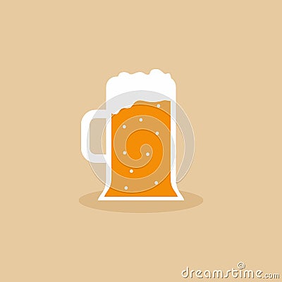 A glass of beer flat icon design element. Root beer foam in big mug with handle for drink. Octoberfest beer symbol with cartoon Vector Illustration