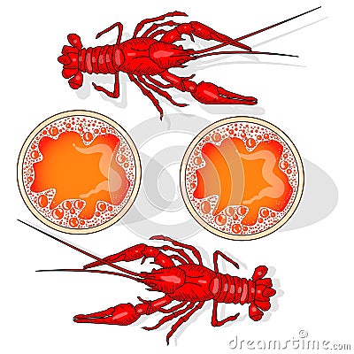 Glass of beer with shrimps vector illustration isolated on white Vector Illustration