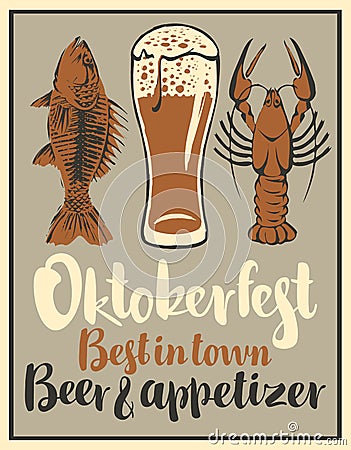 Glass of beer and snack seafood Vector Illustration