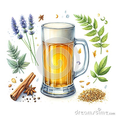 glass of beer watercolor paint for party card decor Stock Photo