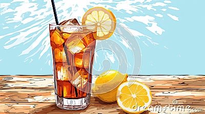 glass beverage tea drink iced Cartoon Illustration