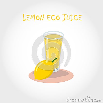 Glass of bio fresh lemon juice. Vector illustration. Text title. Vector Illustration