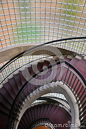Glass block wall with stairway Stock Photo
