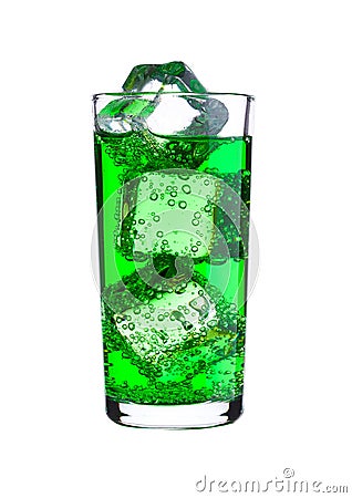 Glass of green energy carbonated soda with ice Stock Photo