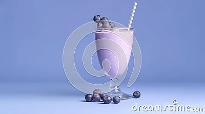 Glass of blueberry milk cocktail. Stock Photo