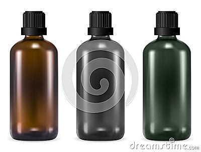 Glass bottle. Brown glass medical bottles vial Vector Illustration