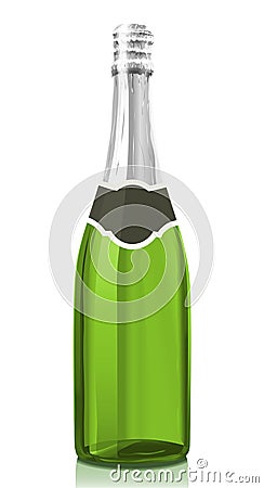 Glass bottle with Champagne wine Vector Illustration