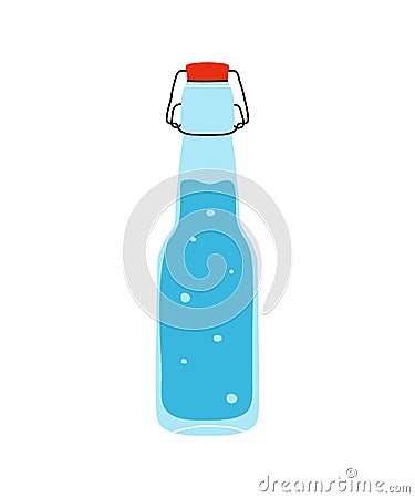 Glass bottle of clean mineral water clipart in flat line modern style. Healthy lifestyle, hydrate motivation, drink more water Vector Illustration