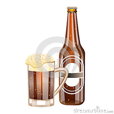 Glass and bottle of dark beer Vector Illustration