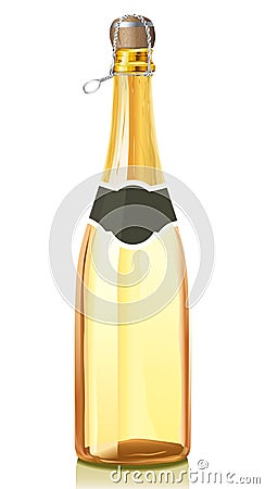 Glass bottle with gold Champagne wine Vector Illustration