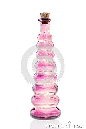 Glass bottle pink with cork stopper isolated Stock Photo