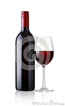 Glass and bottle of red wine on white background Stock Photo