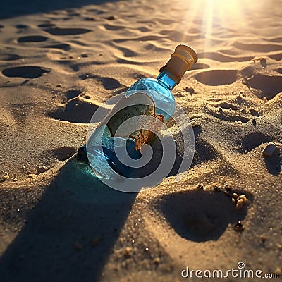 A glass bottle with a rolled up message Stock Photo