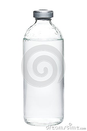 Glass bottle sealed with medical fluid. Stock Photo