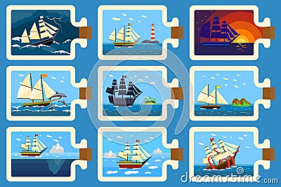 Glass bottle with ship inside miniature boat sea travel model vector illustration. Vector Illustration