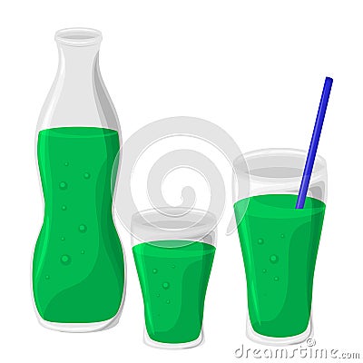 Glass and bottle. Soft carbonated drink. Vector Illustration