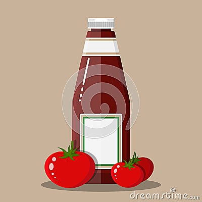 Glass bottle of traditional tomato ketchup Vector Illustration