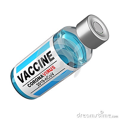 Glass bottle with vaccine antiviral against coronavirus COVID-19. Remedy against the pandemic Cartoon Illustration