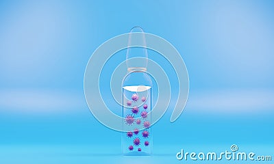Glass bottle vial of covid-19 vaccine.3D render of a glass medical ampoule with an antiviral drug. Stock Photo
