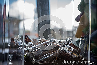 Glass bottles collected for recycling Stock Photo