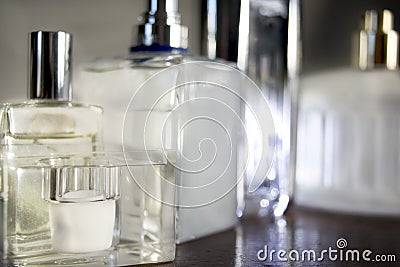 Glass bottles of perfume Stock Photo